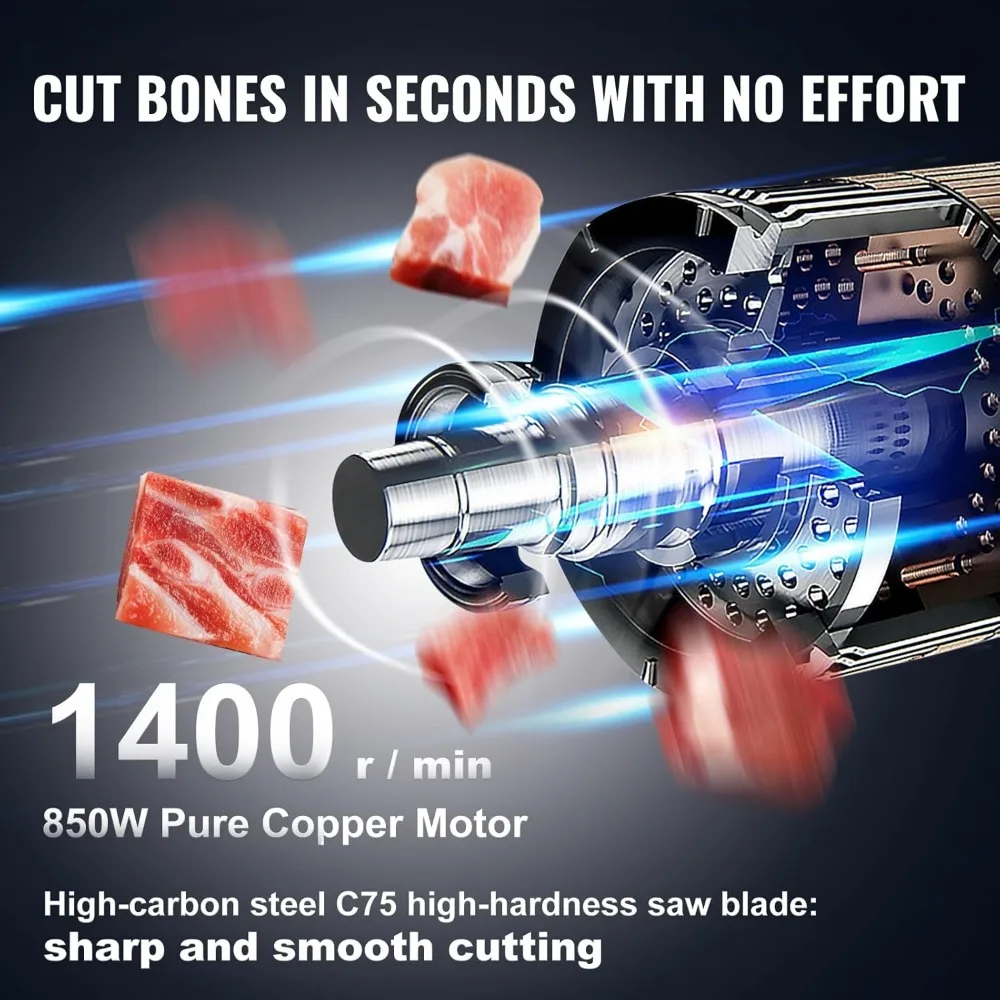 منشار لحم كهربائي عمودي 1800 وات مع هيكل من الفولاذ المقاوم للصدأ، سطح قطع 19.1 × 15 بوصة، يصل إلى 7.09 بوصة سميك