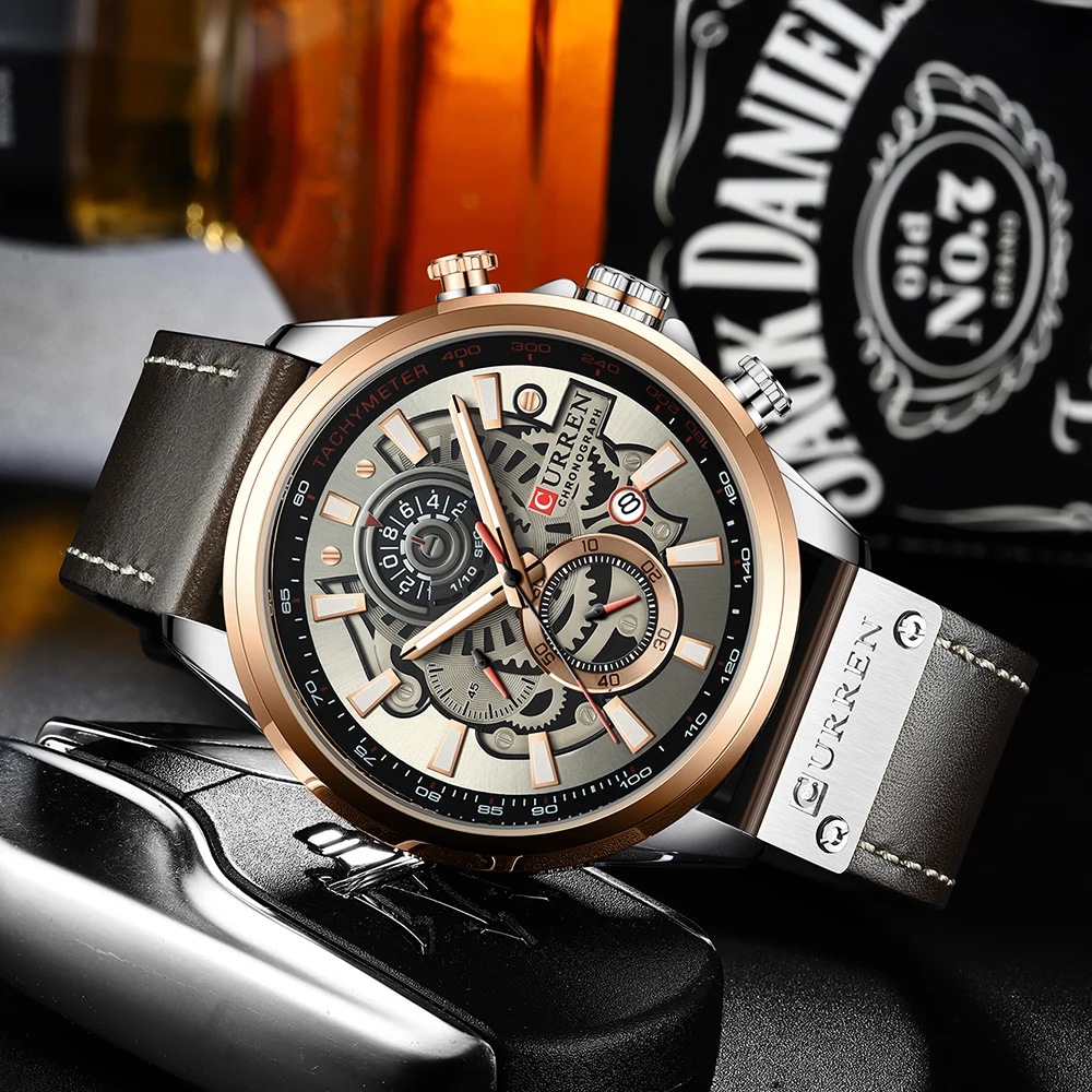 CURREN Uhr für Männer Top Marke Luxus Lederband Quarz Wasserdichte Armbanduhr Mode Lässig Sport Uhr Business Datum Uhr – Detail 14