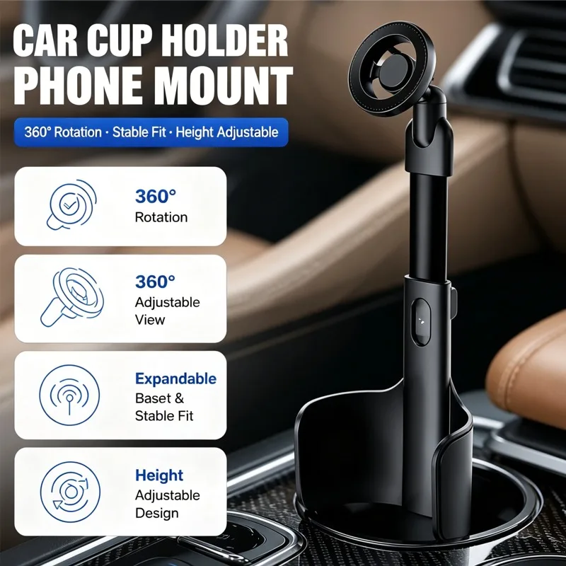Car Cup Holder Phone Mount 360 Degree Adjustable Long Arm Stand Expandable Base Cell Phone Cradle For iPhone Samsung