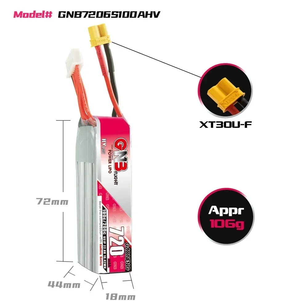 GNB 100C 720mAh 2S/3S/4S/6S 7.6V/11.4V/15.2V/22.8V HV بطارية ليبو مع موصل XT30 لأجزاء طائرة بدون طيار FPV أجهزة الاستقبال عن بعد
