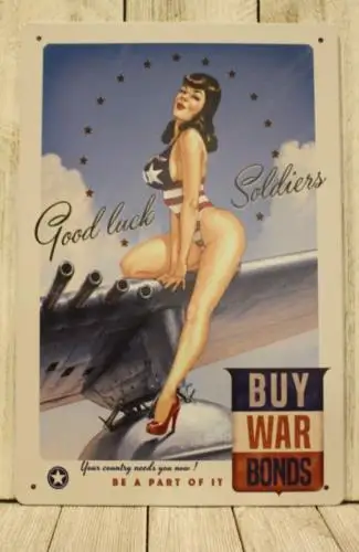 Sexy Pinup Girl Poster Tin Metal Sign Buy War Bonds USAF Vintage Ad Air Force-Aluminum