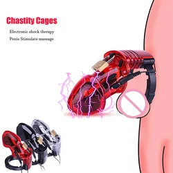 Electro Shock Penis Ring Chastity Belt Penis Lock Electric Male Chastity Device Cock Cage BDSM Adult Sleeve Stimulate Sex Toys