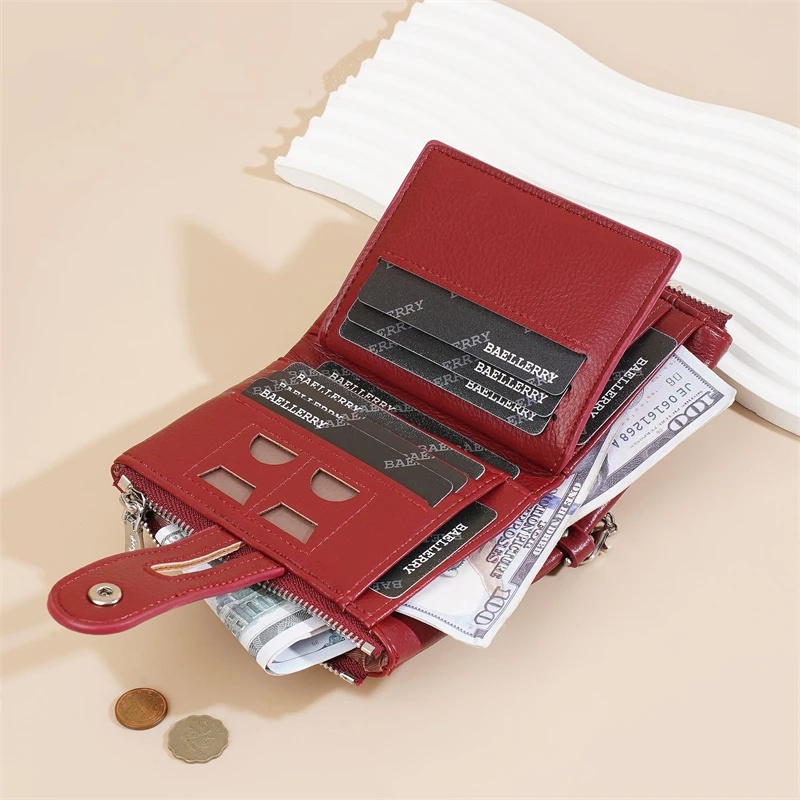 2025 Wallets for Women Short Female Zipper Coin Purse Leather Card Holder Chain Wristband Banknotes Clip Bag Clutch Money Pocket
