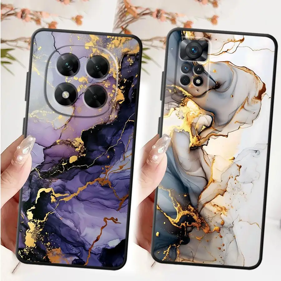 حافظة لهاتف Xiaomi Redmi Note 11s 13 14 Pro Plus 12s 9S 9 10 11 12 Pro 7 8 10S غطاء هاتف ناعم أسود زهرة رخامية #1