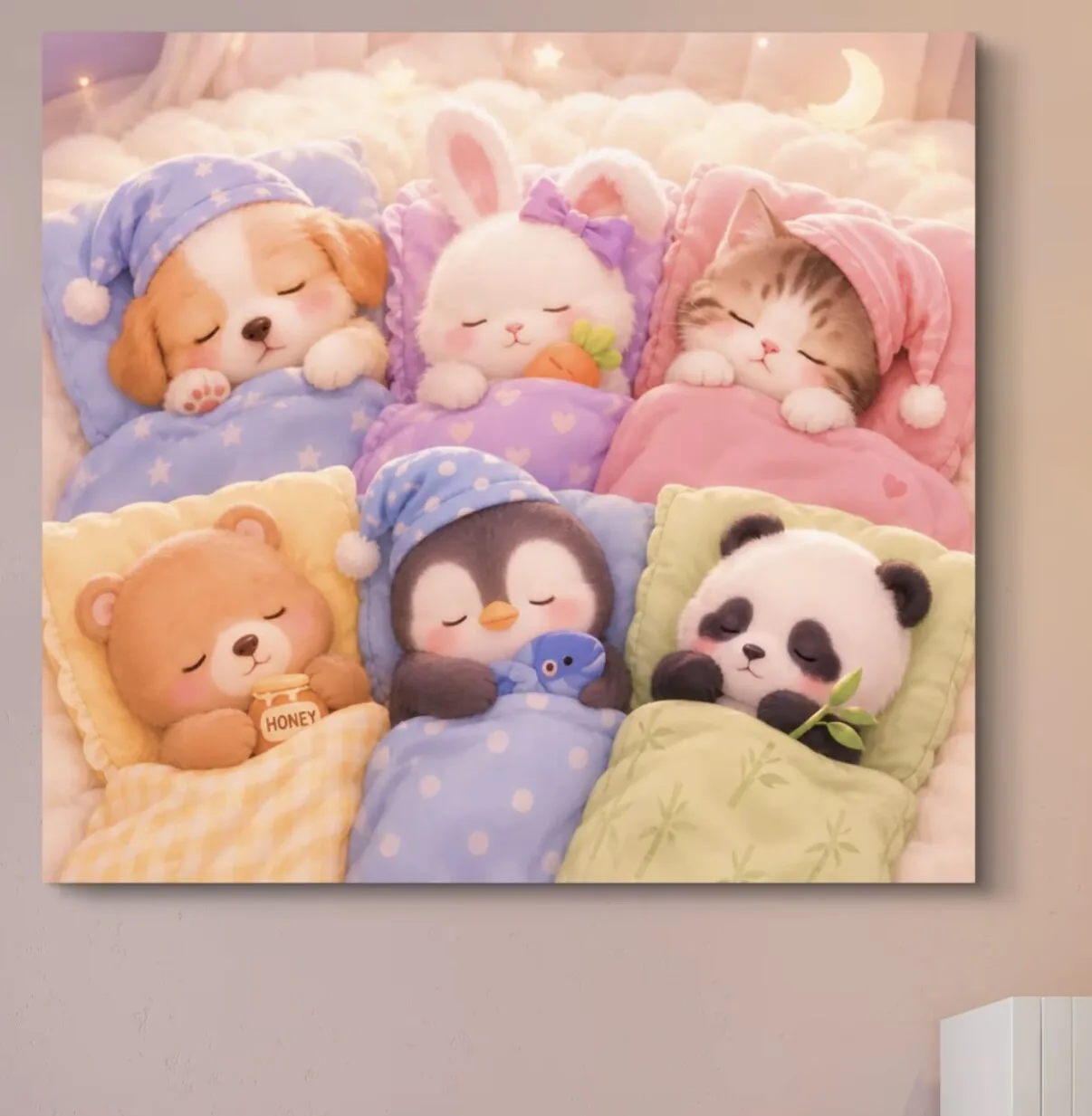 

9CT 14ct Good night cute pet Printed Kit Cross Stitch Embroidery DIY Needlework Home Decor Crafts With Needles Threads 62 Colors