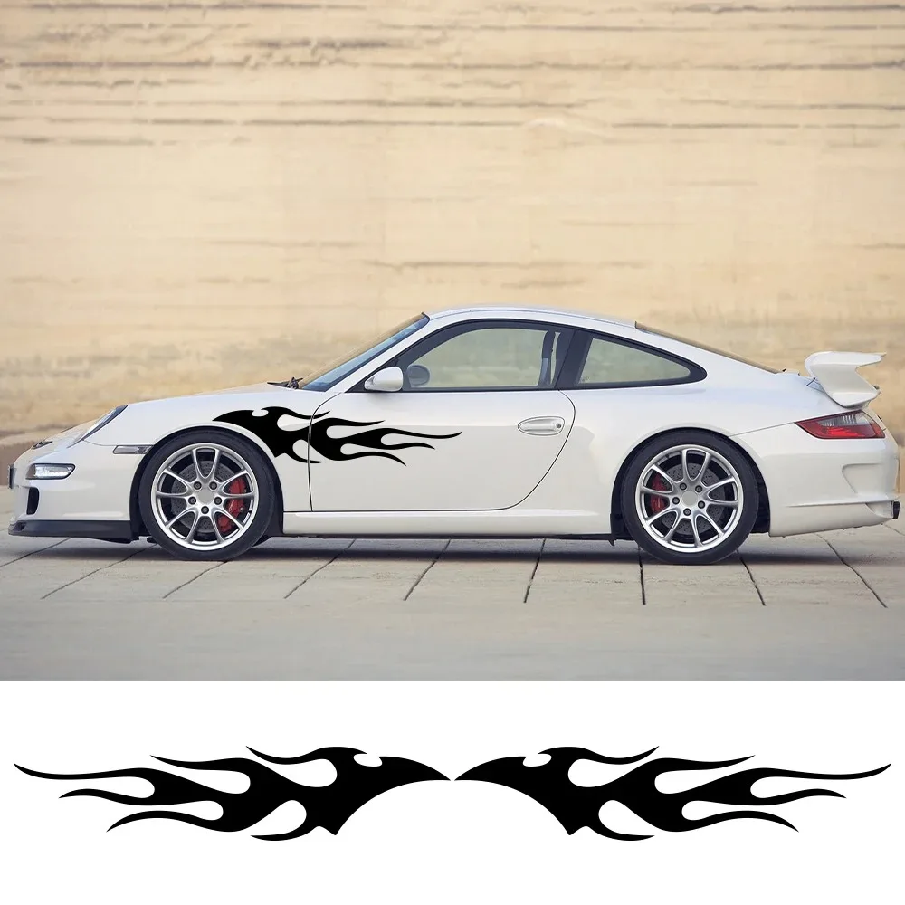

4PCS Cool Car Sticker Flame Car Body Sticker Waterproof Self-Adhesive Flame Stripes Door Vinyl Decal Auto Decoration Accessories