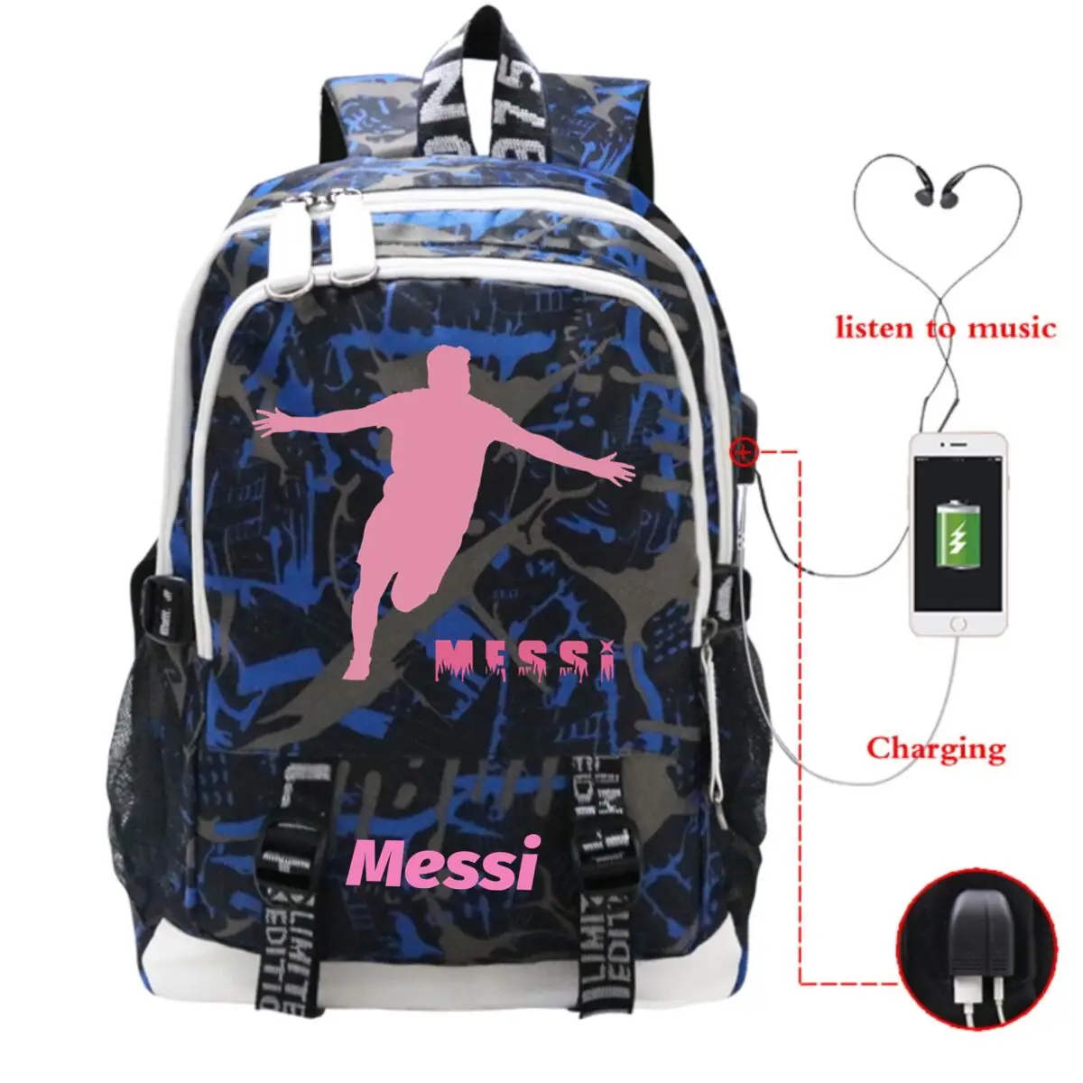 Men Women Soccer Lover Print Backpack Fashion Football Competition School Bags For Boys Girls USB Charging Daily Rucksack Gifts