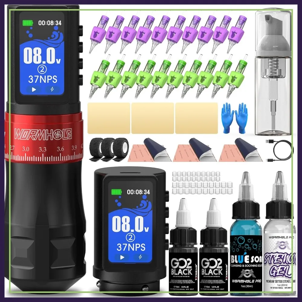 

Wireless Tattoo Machine Kit 2300mAh Battery 7 Strokes Length 20 Needles Professional Tattoo Pen