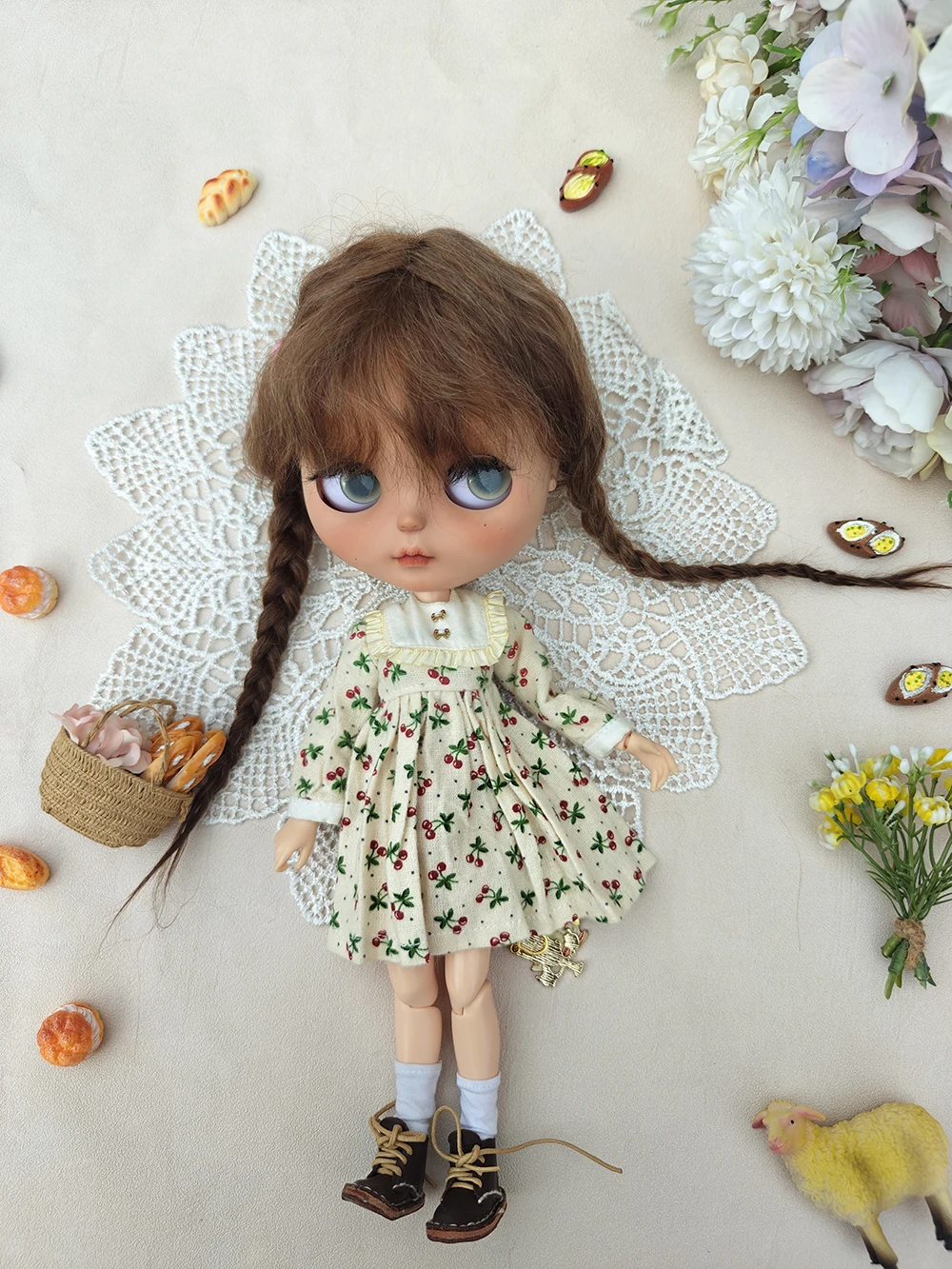 ملابس blythe مجموعة ملابس لطيفة للخريف اليومي من الكرز لدمية Blythe Ymy Licca Azones Ob22 24 27 YMY إكسسوارات دمي جديد