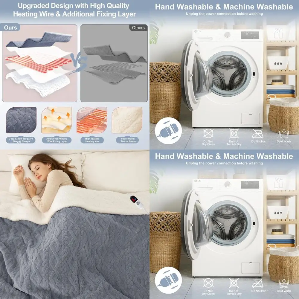 

Full Size 72x84 Blue Sherpa Electric Blanket - 6 Heat Levels, 10-Hour Timer, Overheating Protection for Cozy Winter Nights