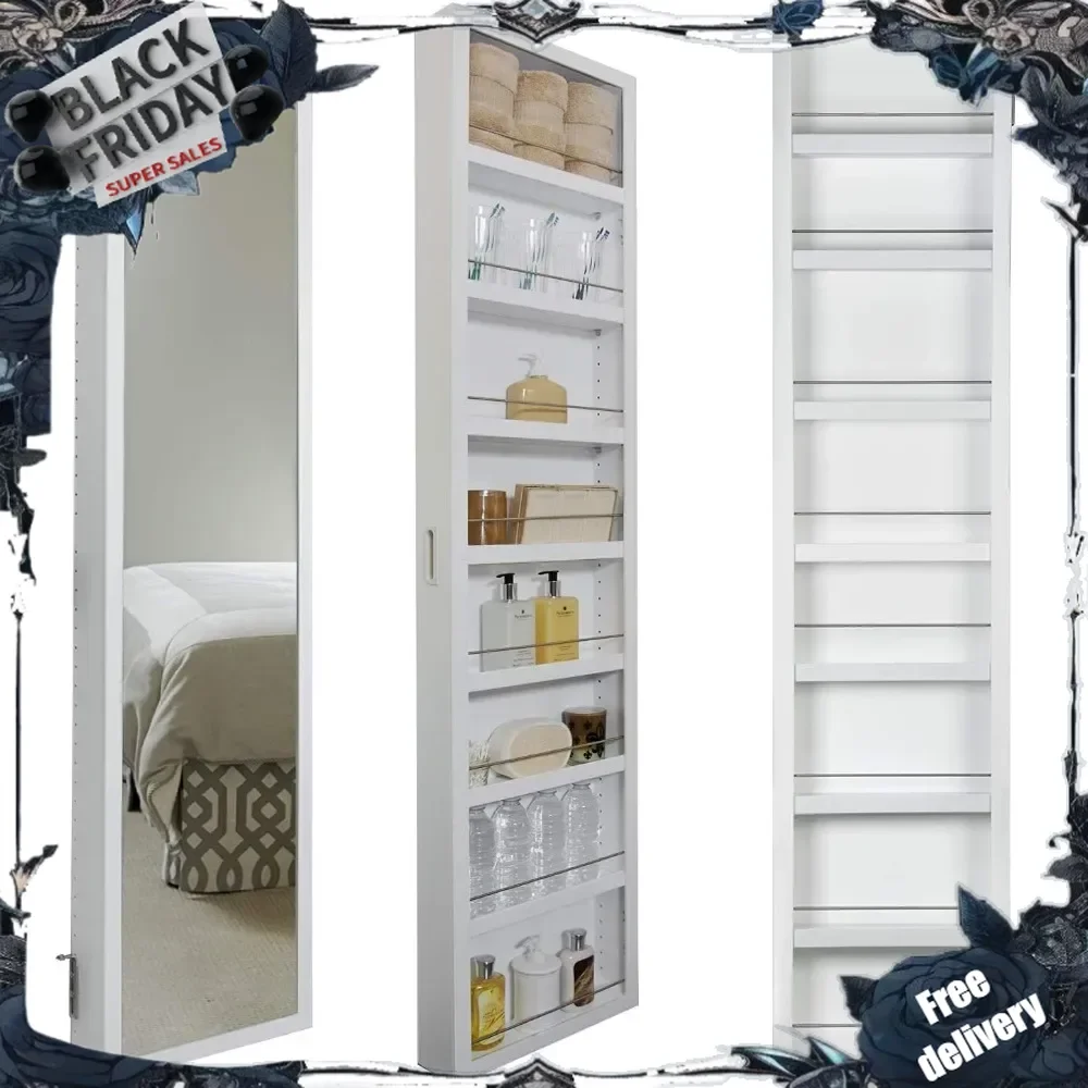 Deluxe Mirrored Behind The Door Adjustable Medicine Cabinet, Kitchen & Bathroom Storage Cabinet