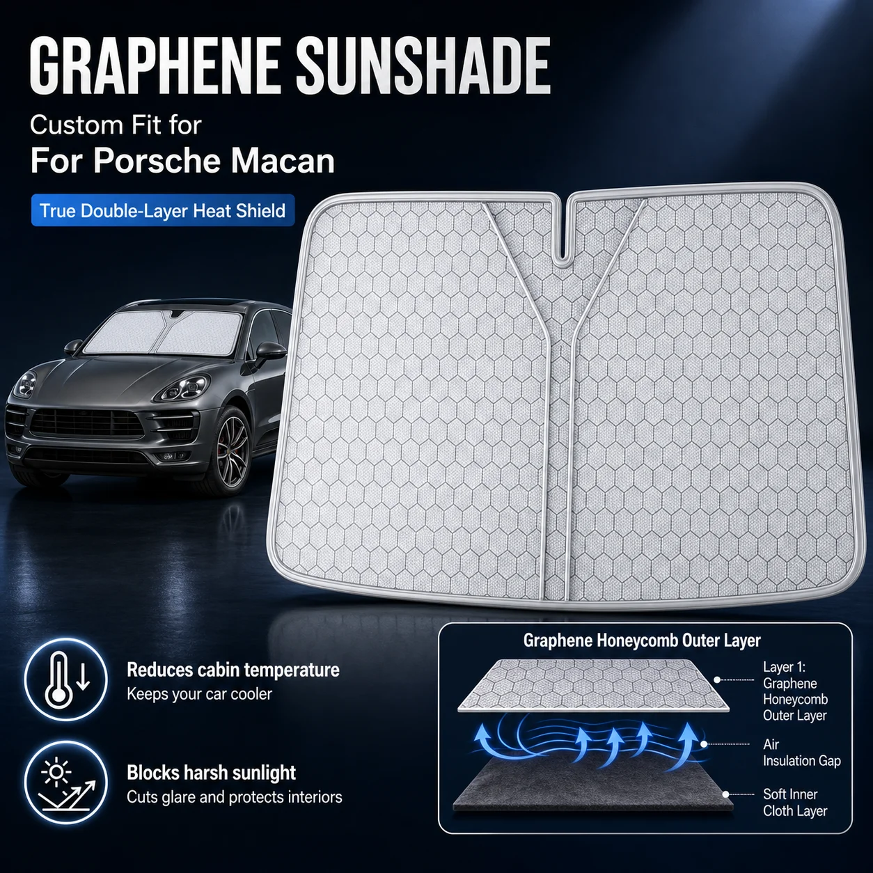 For Porsche Macan Graphene Windshield Sunshade Custom Fit Car Sunshade UV Sun Protection Car Interior Accessories