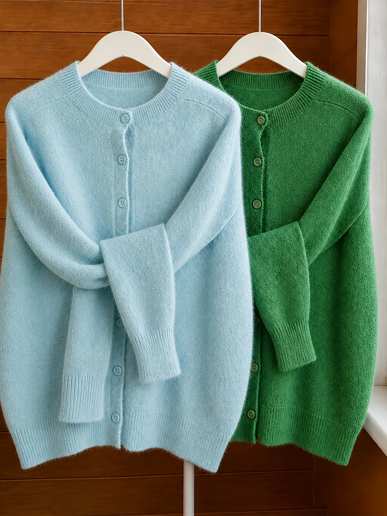 2026 New Women's 2‑Piece Set, Solid Color Crew Neck Knit Cardigan for Autumn & Winter, Loose Casual Elegant Versatile Soft Comfo