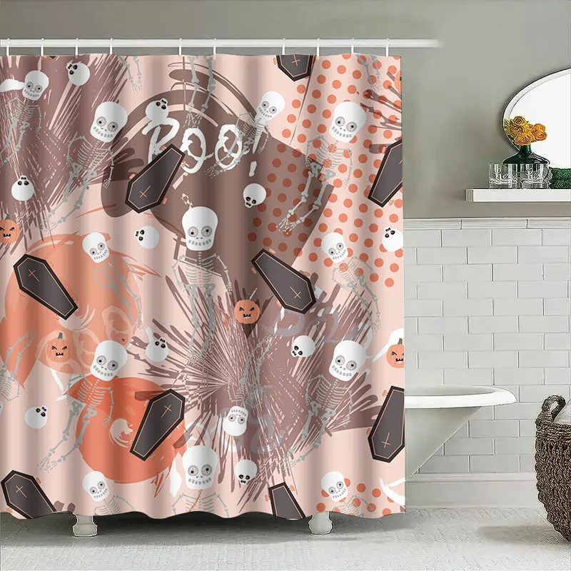 

Занавеска для душа на Хэллоуин с жутким черепом Tuniu, милый узор скелета, забавный декор призрака, занавеска для душа с принтом «летучая и черепа» для ванной комнаты