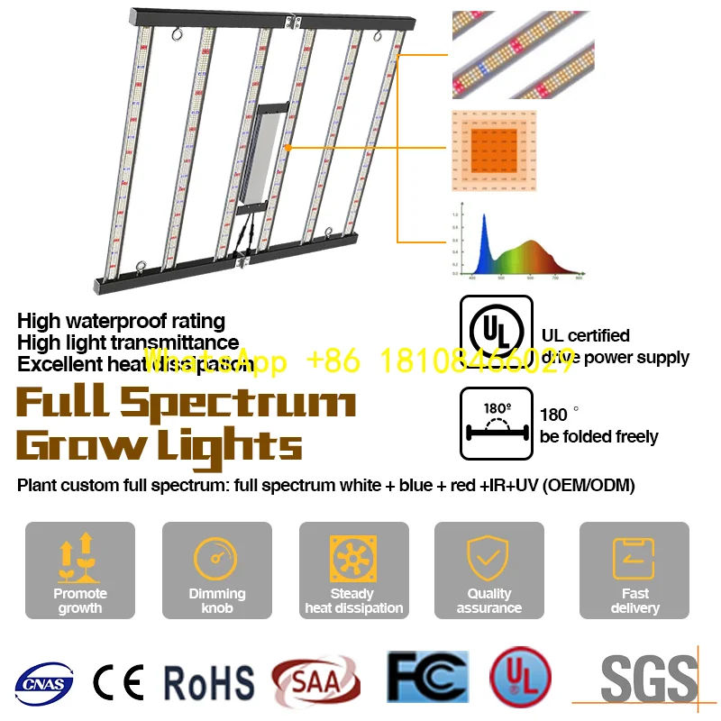 

281B LED Plant Full Spectrum Grow Lights for Blooming 240W 1000W Commercial Indoor Foldable 6 Bar 720W Blue Red LM301H 301B