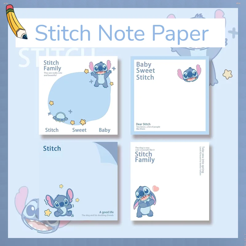 50 pcs Disney Cute Stitch Series Sticky Note Paper Student Message Sticker Cartoon Memo Pad Scrapbooking School Label Stationery