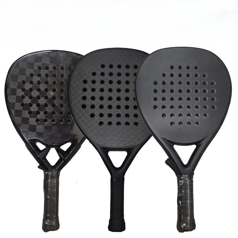 

Custom-designed Black Lightweight Carbon Fiber Beach Tennis Racket—stylish, Comfortable, Durable, and Perfect for Indoor Sports.