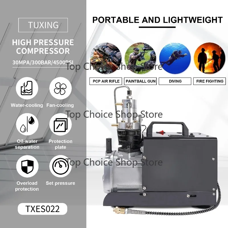 TUXING TXES022 300Bar PCP Compressor Electric 4500Psi High Pressure Air Compressor Auto Stop for PCP Scuba Diving Tank Rifle