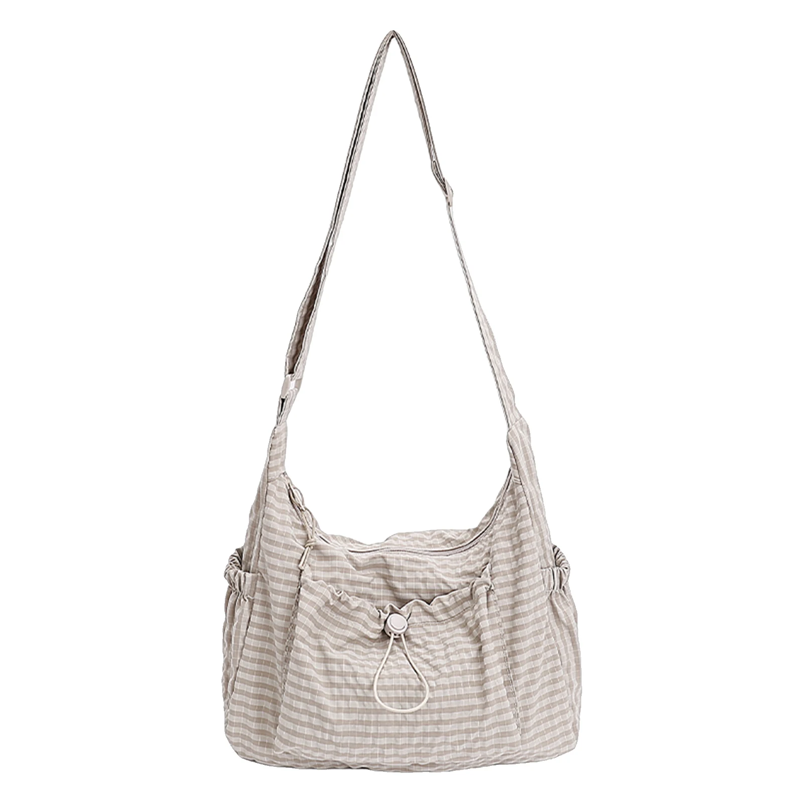 Women Checkered Sling Bag Large Capacity Pleated Cloud Shoulder Bag Stylish Plaid Tote Bag Shopping Date Handbag