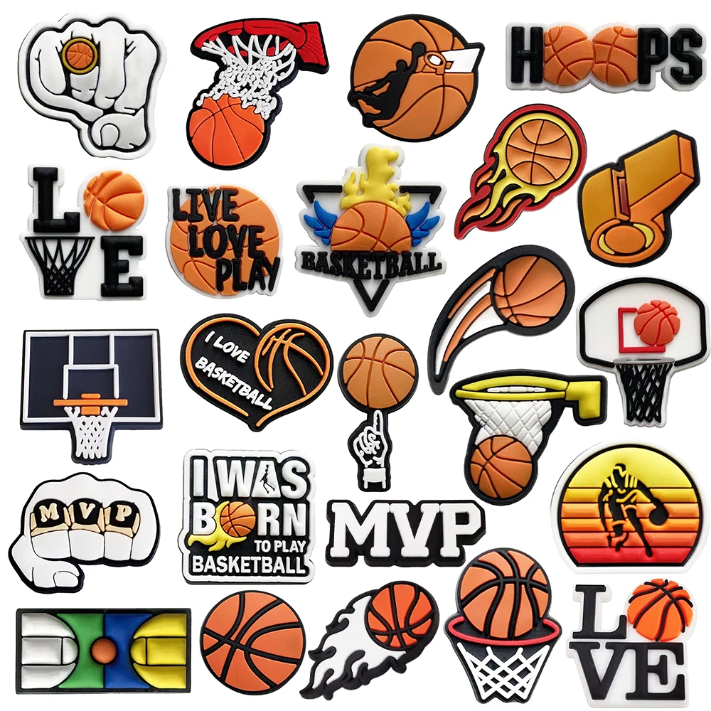 1-24Pcs I Love Basketball Star Fashion PVC Shoe Charms Fit Boys Girls Sports Diy Buckle Clog Sandal Shoes Accessories Decoration