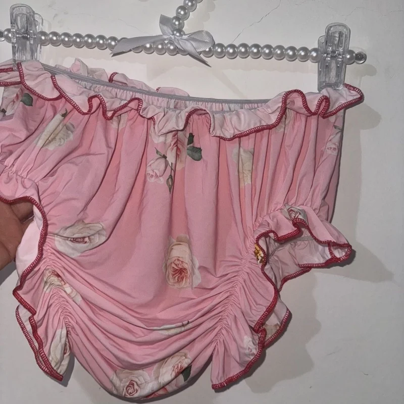 Celana Dalam Pria Lembut Sentuhan Halus Elastis Tinggi Unisex Mengkilap Motif Bunga Manis Seksi Ukuran Besar Sissy Pakaian Dalam Pesta Pribadi