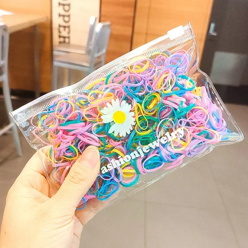 100/500Pcs Colorful Small Rubber Band Scrunchie Girls Elastic Rubber Band Ponytail Holder Hair Children Accessories Hair Ties