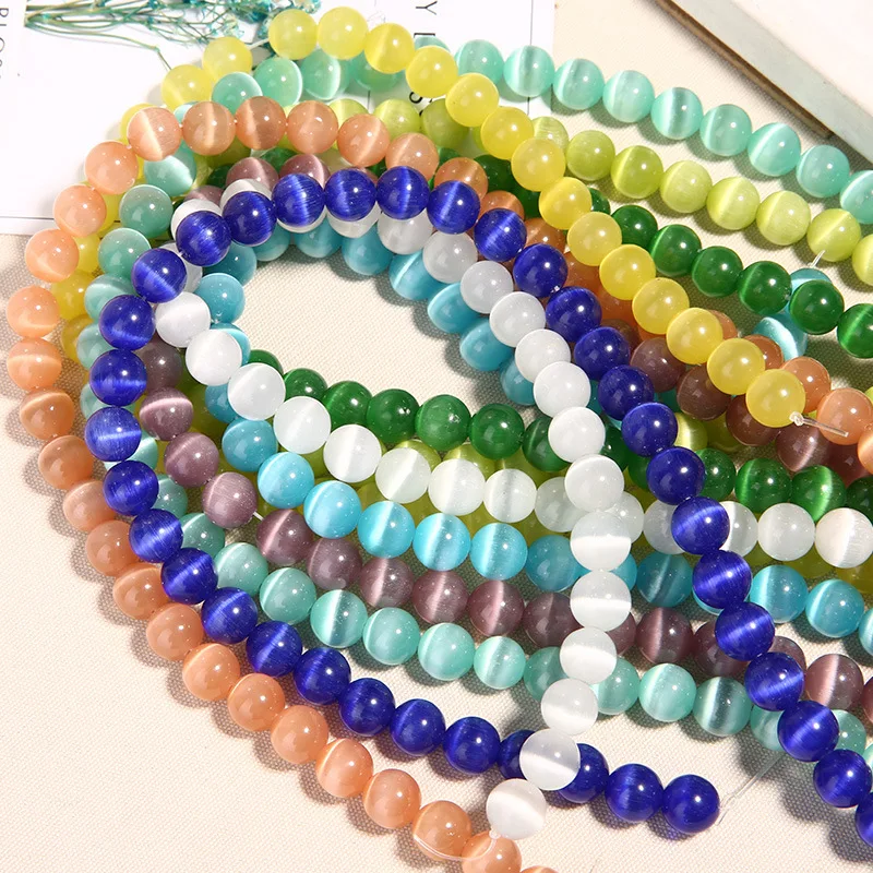 4mm/6mm/8mm 1 String Cat's Eye Opal Round Natural Stone Beads Jewelry Making DIY for Necklace Bracelet Pendant