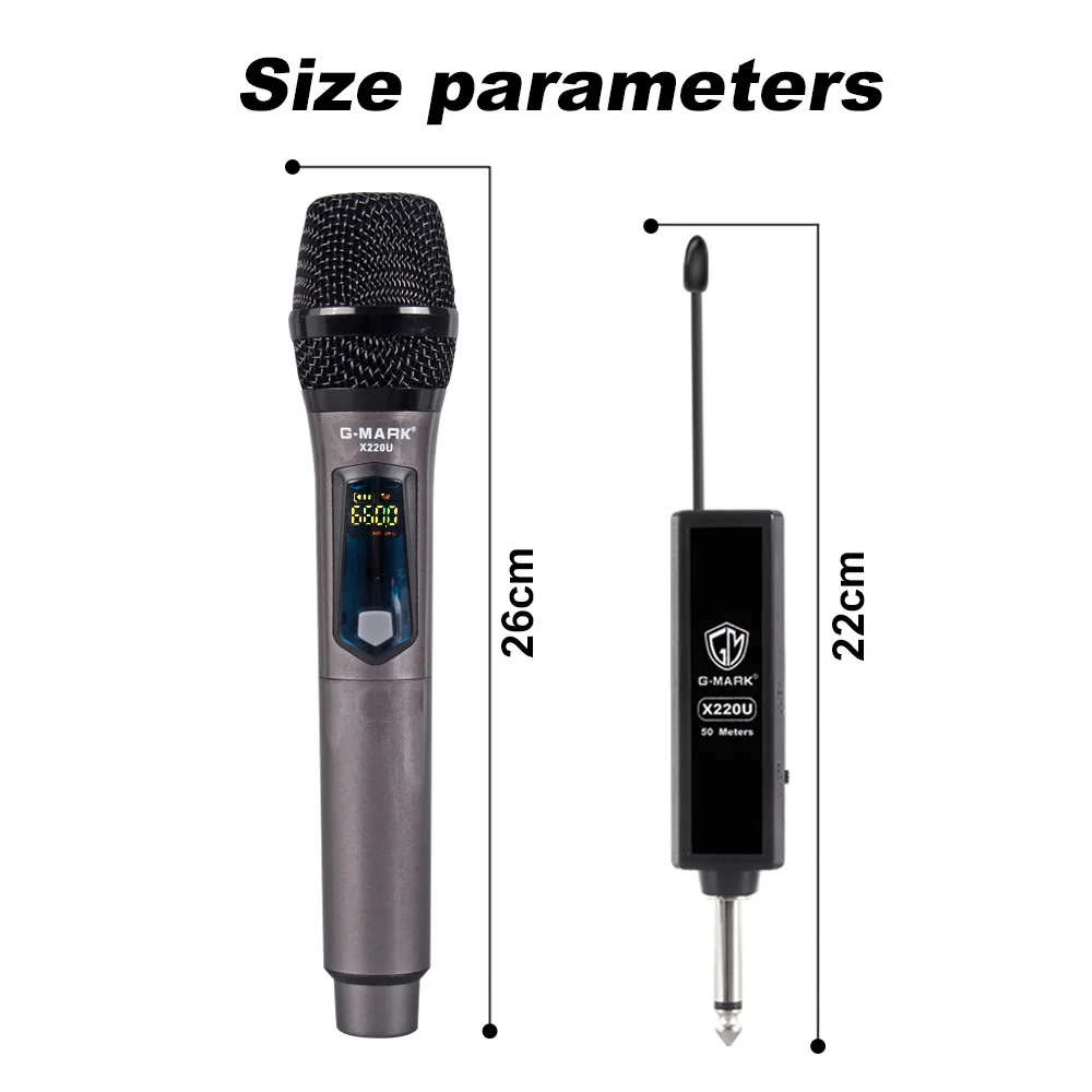 G-MARK X220U UHF Recording Karaoke Microphone Wireless Mic  Receiver Work 5 Hours For Speaker