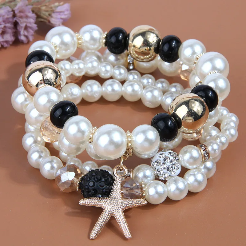 Simulated Pearl Jewelry Bracelets For Women Seastar Charm Bracelets Sets Fashion Beads Bracelet Jewelry Set