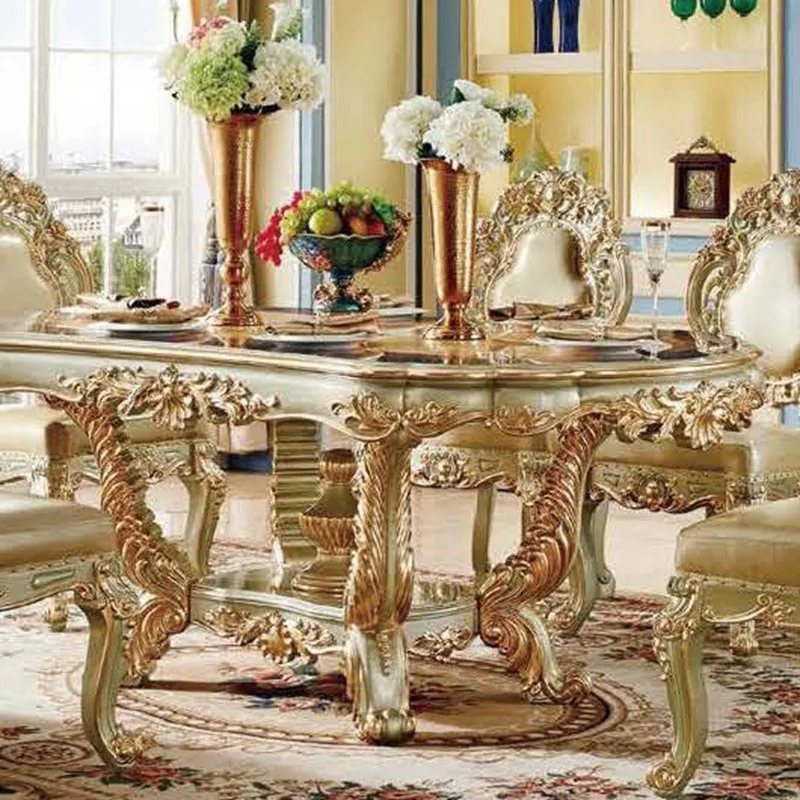 Royal Style Luxury Dining Table Set with 6 Chairs - Elegant Restaurant Furniture,Dining Room Set for Home/Hotel/villa Decor