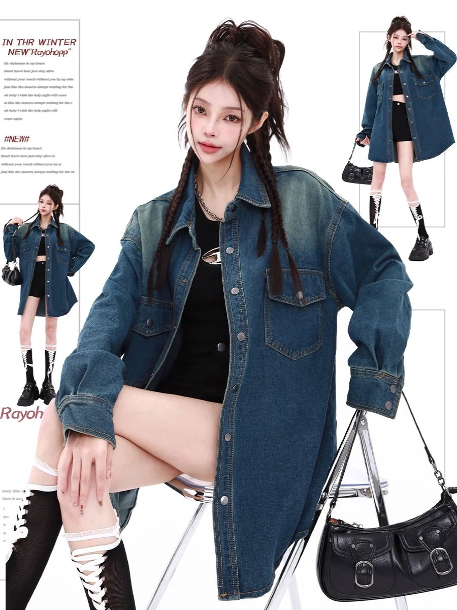 

2025 Autumn Winter Women Y2k Japanese 2000s Preppy Style Oversize Denim Jacket Grunge Outwear Y2k Tomboy Cowboy Coat Harajuku