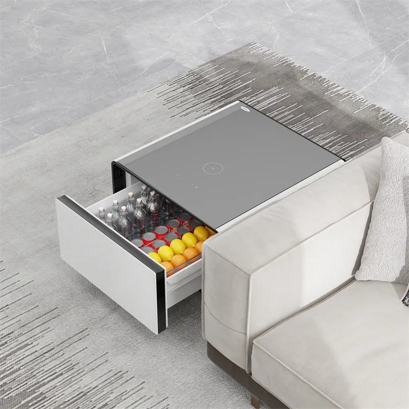 Mini Smart Side Tea Table Living Room Furniture Luxury Smart Coffee Table With Wireless Charging Refrigerated Drawer