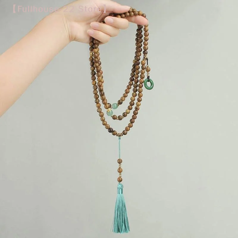 【MAX-22】1Pcs New Chinese Style Ping An Buckle Beads Tassel Sweater Long Chain Necklaces Women Jewelry Accessries