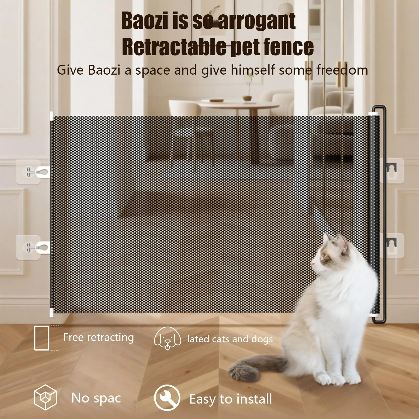 Hundegitter, einziehbare Katzensicherheitsbarriere, einziehbare Treppenbarriere für den Innenbereich, kein Bohren erforderlich, für Bürotüren, Flure, Treppen