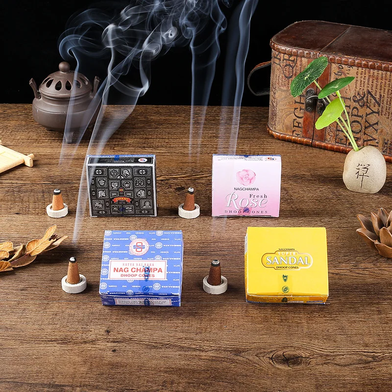 12Pcs/box Incense Cones Tower Incense Rose Sandalwood Aromatherapy Buddhism Gifts Home Room Decor