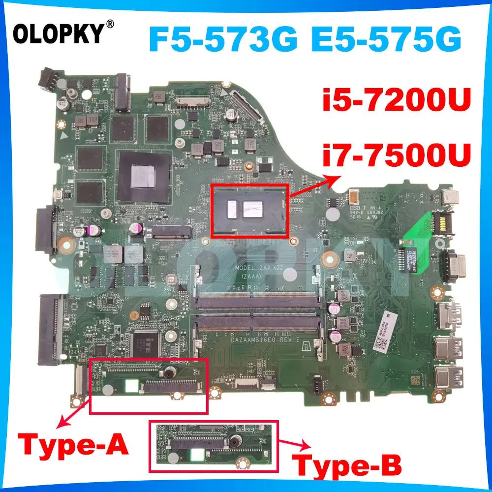 

DA0ZAAMB8D0 DAZAAMB16E0 для Acer Aspire E5-575 F5-573G E5-575G Материнская плата для ноутбука с процессором i5-7200U i7-7500U GT950M GPU DDR4
