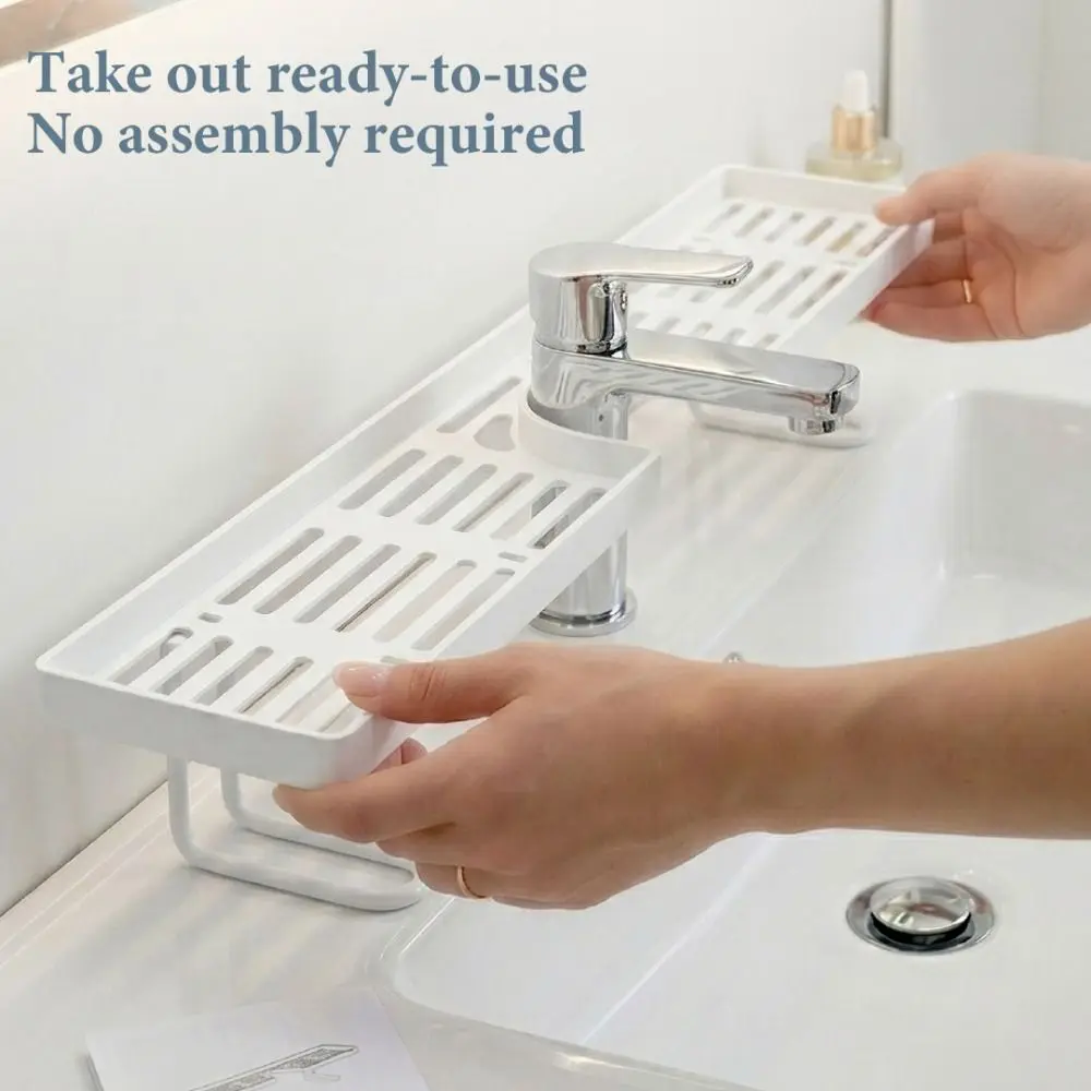 50cm Badezimmer-Ablage ohne Bohren, Kunststoff-Wasserhahn-Regal, hohle, platzsparende Arbeitsplatten-Organizer für Küche & Bad
