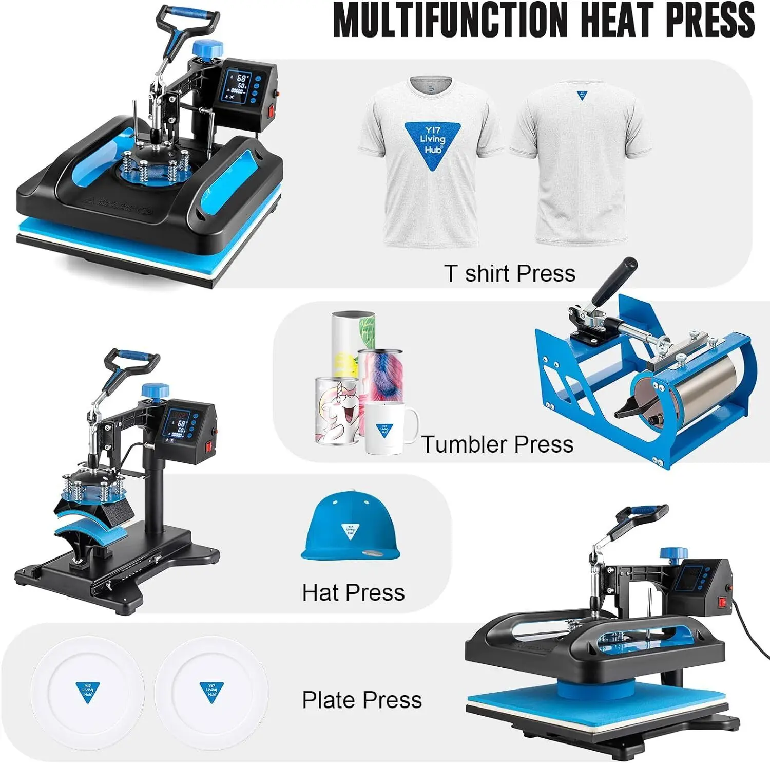 5 in 1 Heat Press Machine, Heat Press 15x15 Transfer Sublimation T-shirt Mug Hat