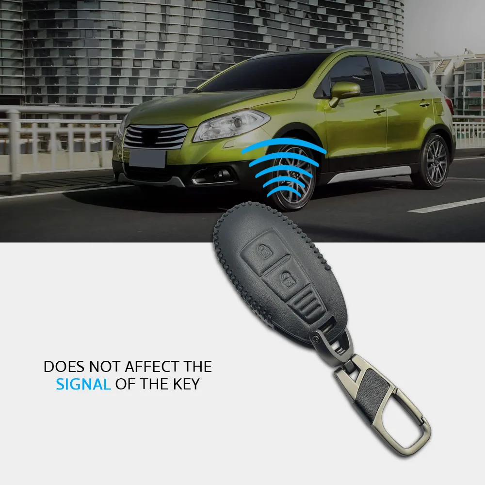 Suture Leather Car Key Case For Suzuki Kizashi Swift SX4 S-Cross 2 Buttons Smart Remote Fob Cover Keychain Bag Auto Accessories