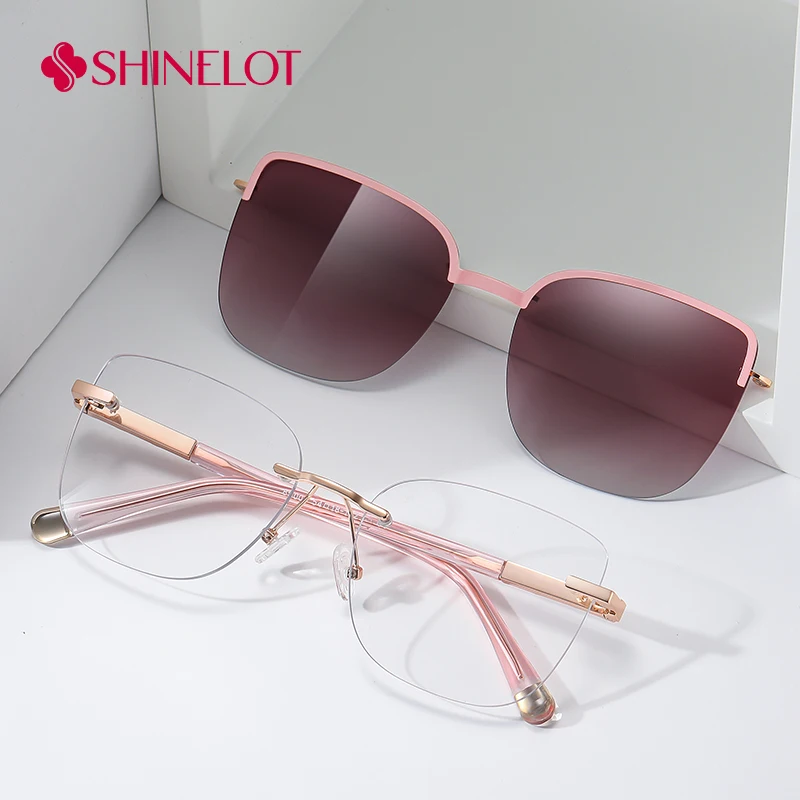

85006 Young Lady New Process Clip on Sunglasses Polarized Magnetic Sun Glasses UV400 Female Dual Purpose Travel Shades