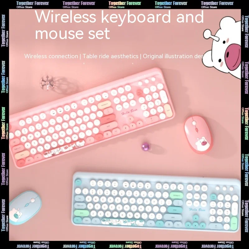 

Mofii Cartoon Bear 2.4g Wireless Keyboard Mouse Set 104keys Fashion Design Office Business Trip Computer Laptop Accessories Gift