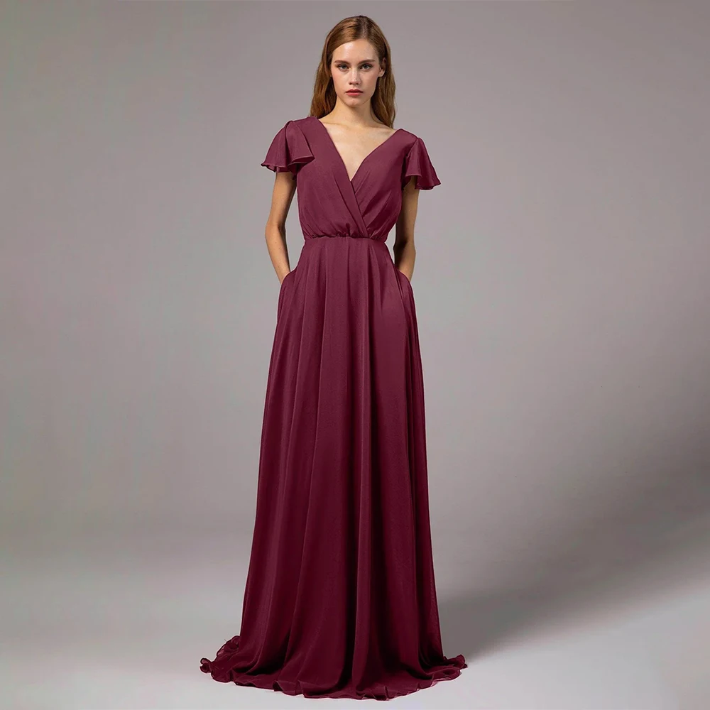 Luksusowe sukienki wieczorowe damskie 2025 z dekoltem w serek, krótkim rękawem, satynowe, plisowane, w kształcie litery A, sukienki na studniówkę, suknie formalne na przyjęcia, sukienki koktajlowe.