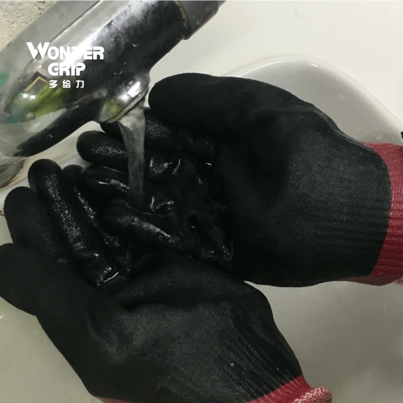 Anti Cut Resistant Work Glove Oil Proof Waterproof HPPE Fiberglass Butcher WG-718 Safety Glove Foam Sandy Nitrile EN388 4543