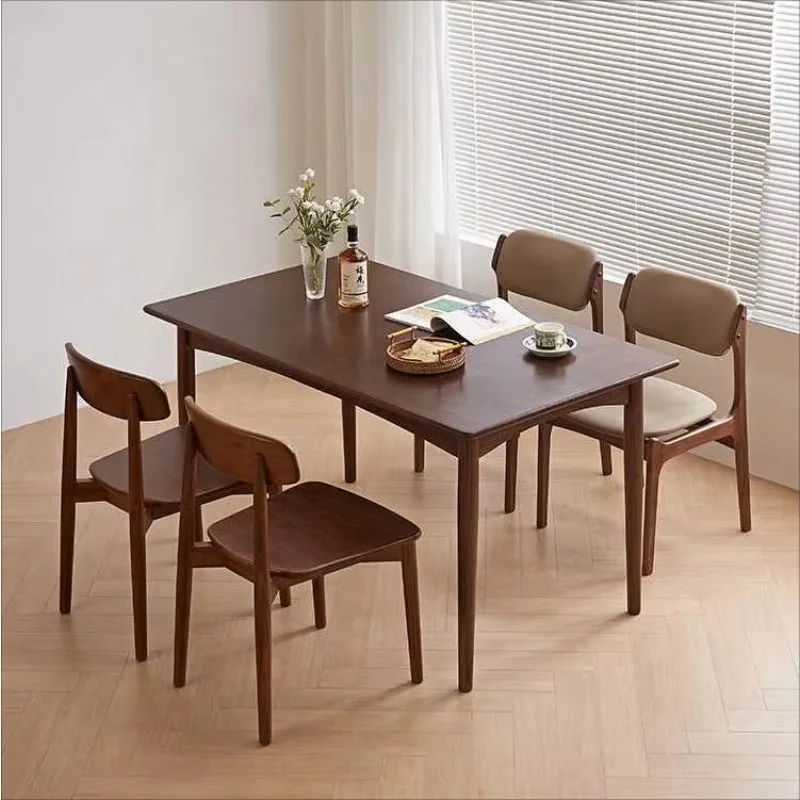 

Retro luxury apartment dining table and chair set comfortable black walnut solid wood dining table