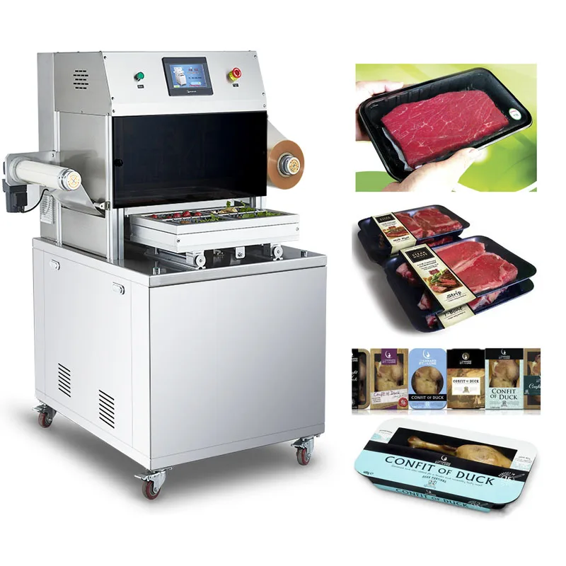 Customized Large Capacity Food Vacuum Nitrogen Packing Machine Automatic 4-disc Pneumatic Tray Sealer