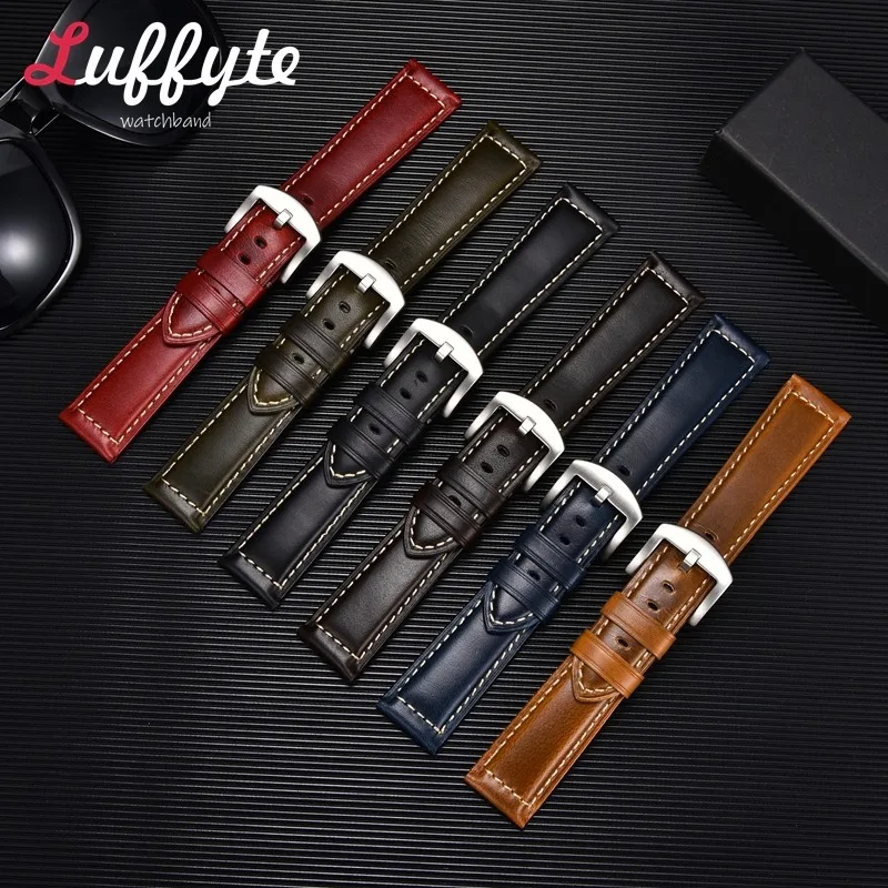 Retro Echtes Lederband 20mm 22mm Männer Armband Öl Gewachst Universal Ersatz Rindsleder Uhr Band Business Armband