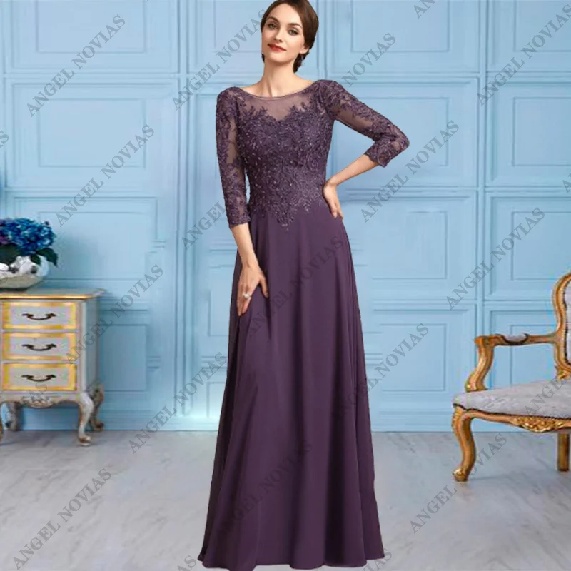 

Customized Long Women's Purple Mother of the Bride Dresses 2025 with Sleeves Wedding Party Dress Robes Invitee Mariage