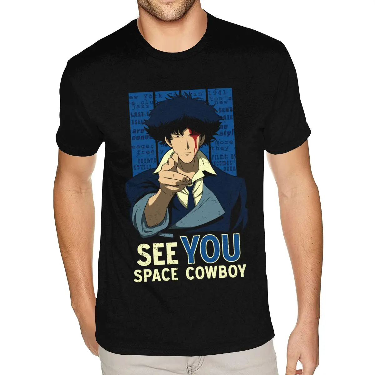 

Дизайнерская аниме ковбой бибоп дядя Спайк футболки мужская рубашка с короткими рукавами премиум-класса хлопковая черная футболка с круглым вырезом на заказ