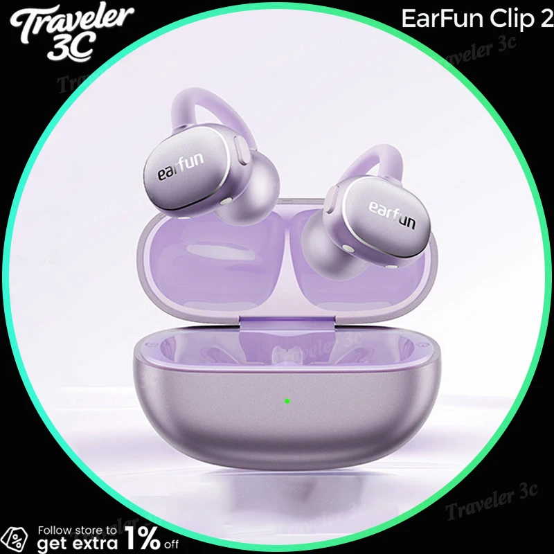 NEW Earfun Clip 2 Open Ear Clip Wireless Sport Bluetooth Earbuds Ai Translation 12Mm Wide Driver Ip55 Sweatproof Earphones PC