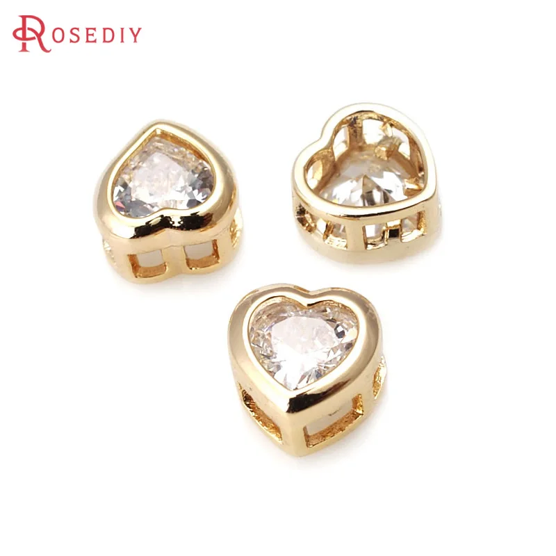 6PCS 6MM 7MM 8MM 9MM High Quality 18K Gold Color Brass with Zircon Heart Charms Spacer Beads Bracelet Beads Jewelry Making